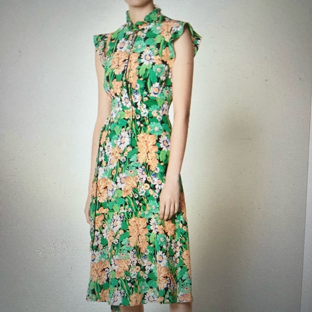 Sandro Floral Silk Green Dress